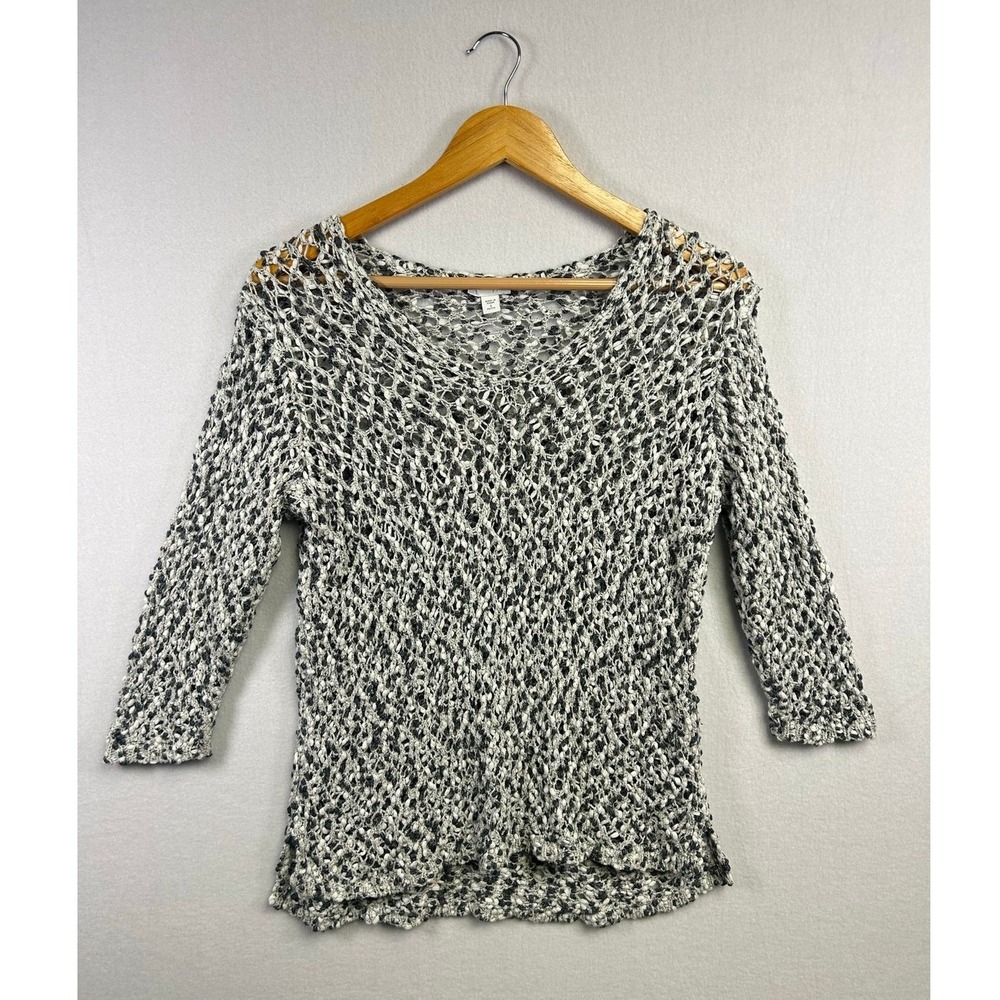 Coastal Boho J. Jill Womens Small Petite Black White Open Weave Knit Sweater